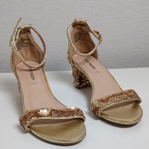 Steve Madden Gold Sequin Ankle Strap Heels